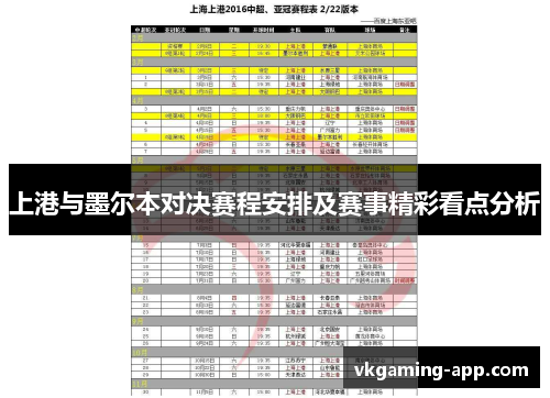 上港与墨尔本对决赛程安排及赛事精彩看点分析